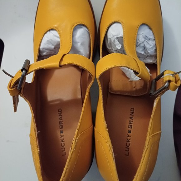 Lucky Brand Ominie 9.5 womens t-strap platform stacked heel leather buckle shoes - Picture 4 of 6